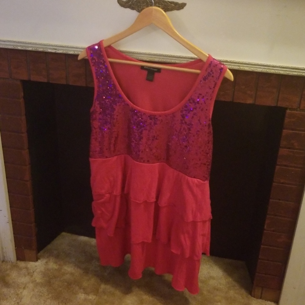 Pink Sparkly Sequined Ruffle Top